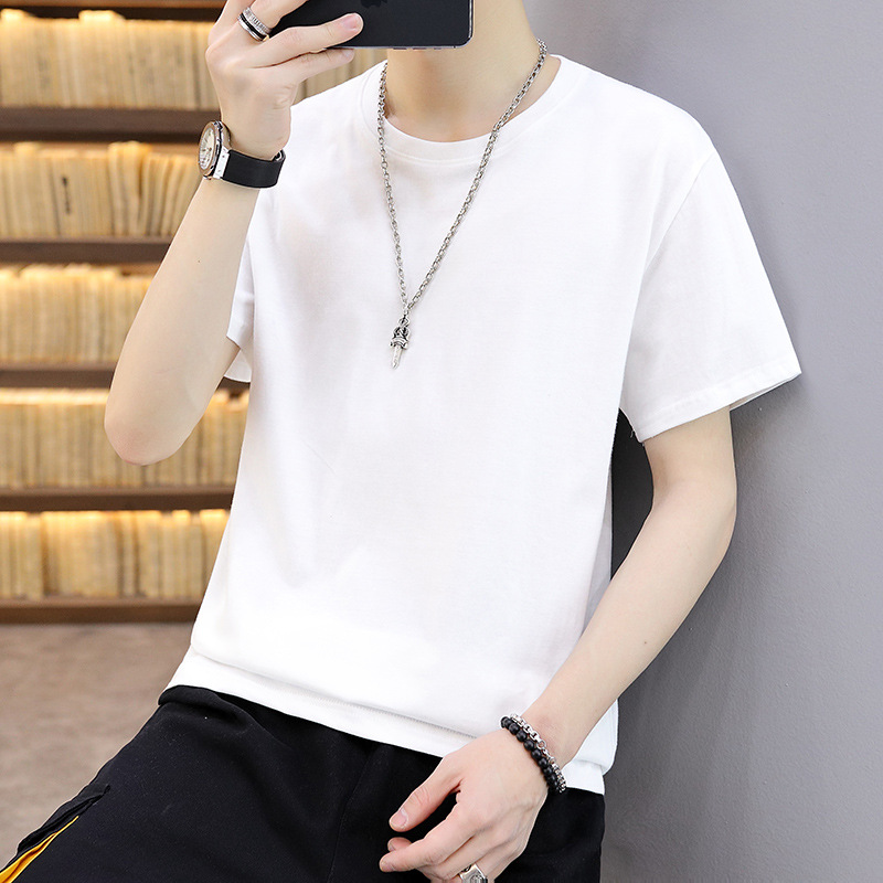 Solid trend summer cotton white base T-shirt