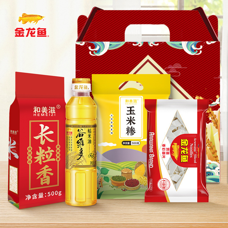 金龍魚大豆油米礼箱食用油400ml盤錦米500gお土産福祉贈答家庭|undefined