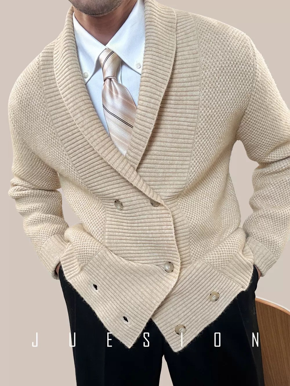 Autumn and Winter High-end V-neck Cardigan Men's British Vintage Slim-fit Light Mature Business Knitwear Popular Sweater Coat Men