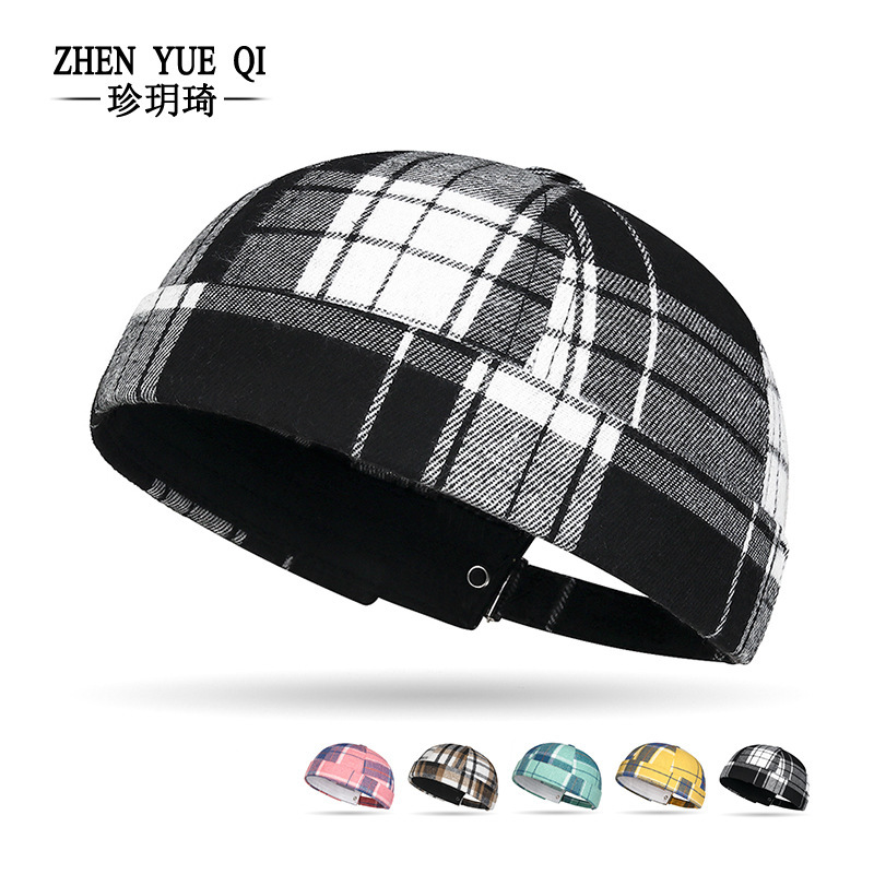 Spring and Autumn Four Seasons Large Plaid Contrast Color Melon Peel Tang Hat Art Ancient Painter Dopamine Plaid Land Master Hat Cross Border