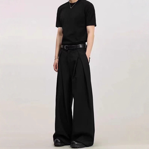 Spring and autumn new style heavy American retro black three-dimensional pleated wide-leg casual pants for men and women's design suit pants