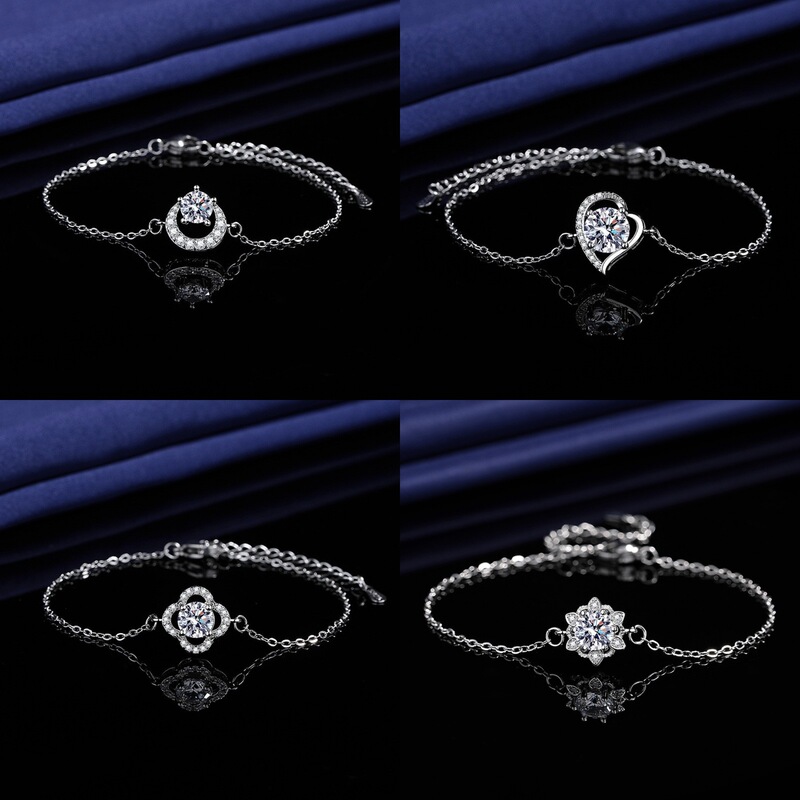 Live-Stream Hot-Selling Four-Leaf Clover Imitation Moissanite Bracelet S925 Niche Versatile Elegant Hand Jewelry for Women, Gift for Girlfriend