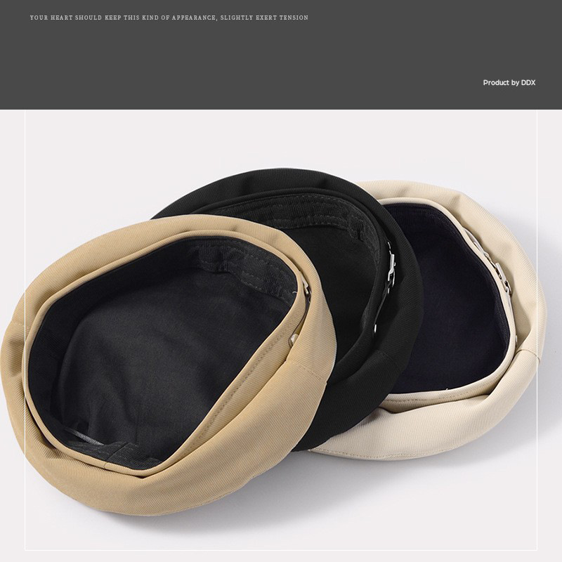 Botón de metal boina negra mujer primavera y otoño cara pequeña sombrero octogonal sombrero invierno retró retró retrospectiva pintor sombrero