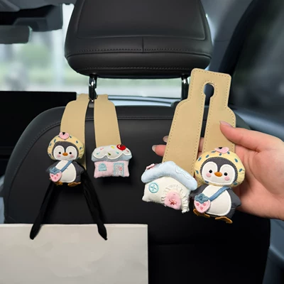 Cute penguin car hook, cartoon storage Sürətlər qutusu və əl tormozu başlıqları - cute-penguin-pink-house-cute-penguin-pink-house-beige-double-hooks-2-pieces