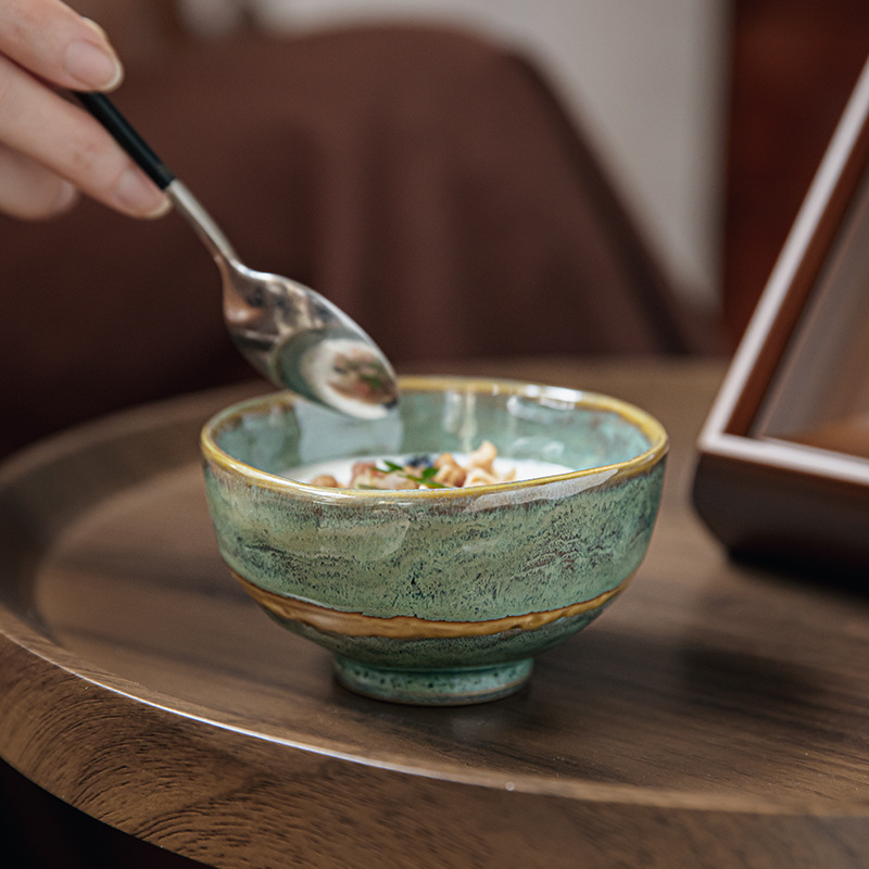 Pantalla verde retro bolos de pies altos espesados bolos de fideos de arroz característicos bolos de harina de cerámica bolos de mezcla de arroz bolos de mar antiguo exportación transfronteriza