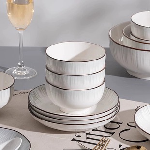 Ceramic Rice Bowl Advanced Tableware Bowl Household Combination Bowl Good-looking Underglaze Color New Style