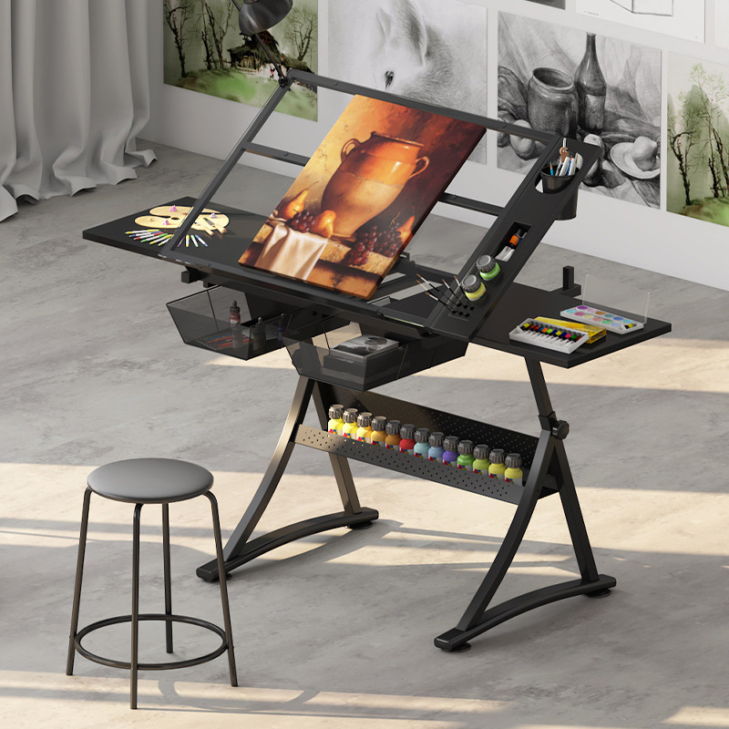 Glass Liftable Drawing Table Painting Office Art Art Designer Desk Workbench Table