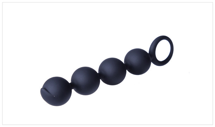 Silicone Anal Beads Plug with Pull Ring, 4-Bead Black Design — detail image 12