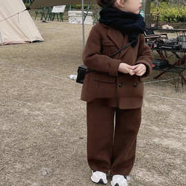 韩版西装套装童装24秋季呢子男女童西装外套长裤帅气时髦两件套装