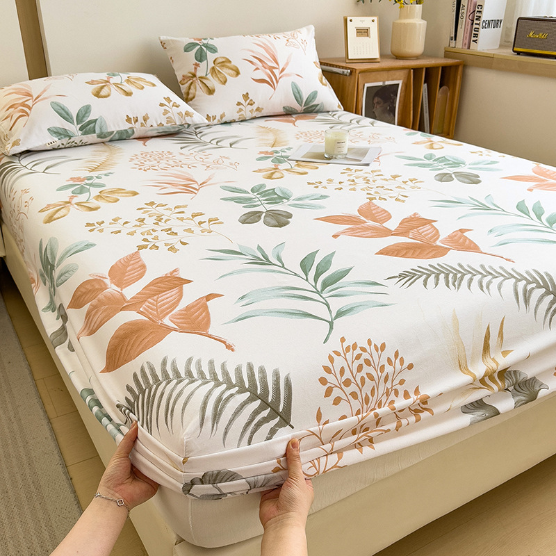 Funda de cama cepillada de algodón cubierta protectora de colchón de una sola pieza 2024 nueva funda de cama impresa para una sola persona para todas las estaciones
