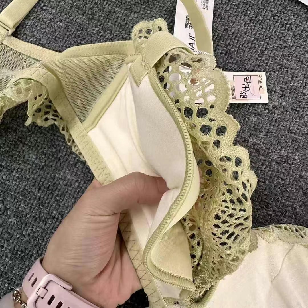 Linnaji 602 nuevo sujetador sin aros de lunares de encaje ligero y translúcido, ropa interior femenina de copa AB fina de moda suave