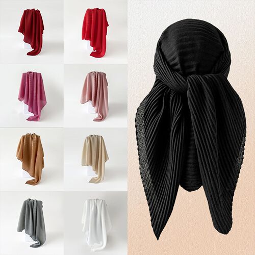 Eurasian cross-border pleated solid color cotton linen silk scarf for women 90CM square scarf headscarf new model foreign trade scarf wholesale