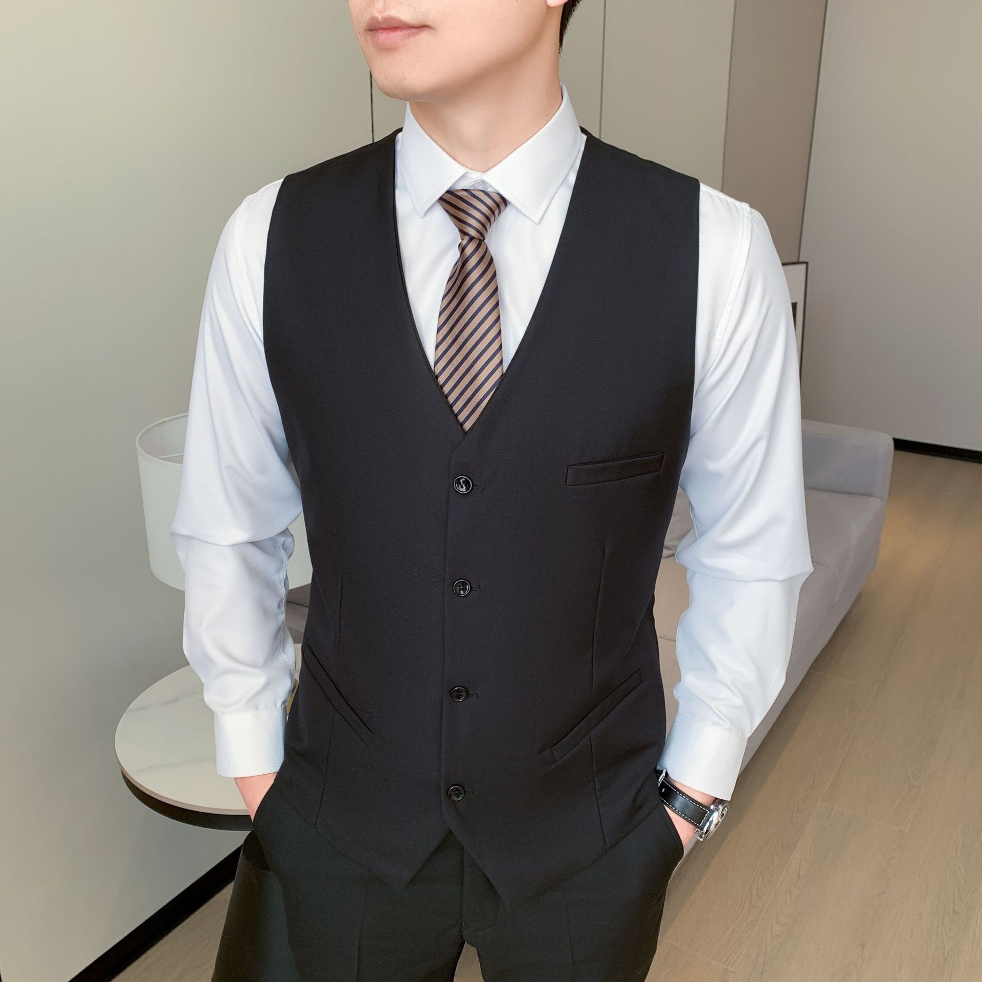 夏季薄款黑色西装套装男平驳领西装外套修身免烫商务通勤婚礼西服