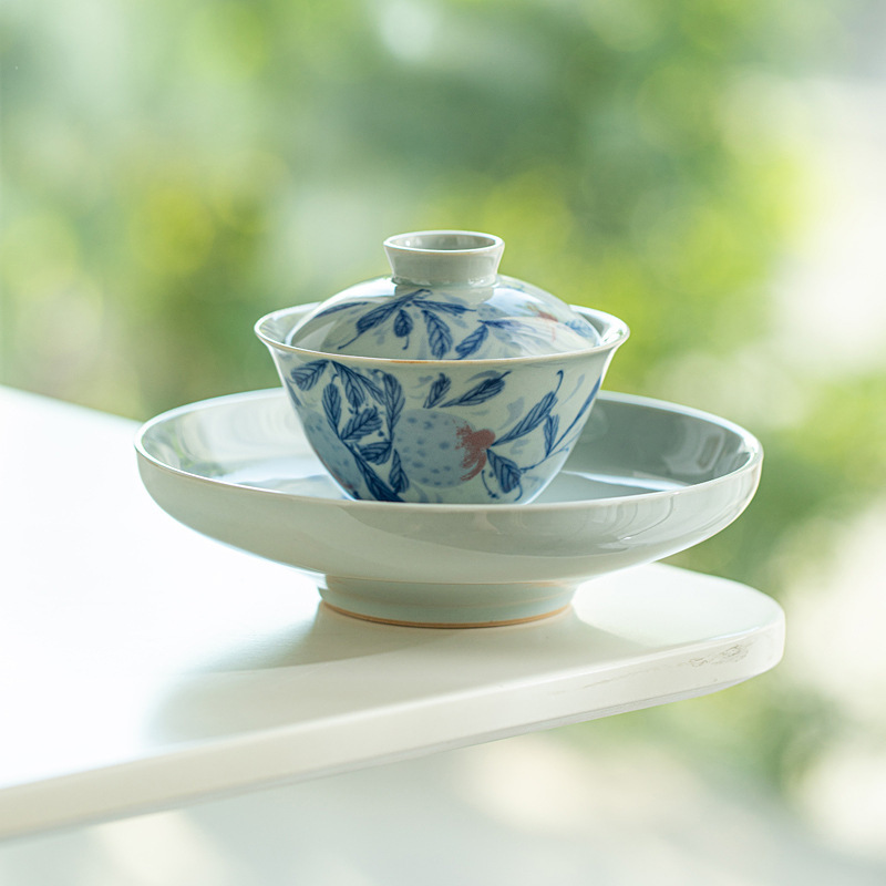 Ni Ren Shu Antique Blue and White Pomegranate Three-Cai Bowl Underglaze Color Retro Tea Bowl Household Ceramic Tea Set Tea Bowl Ni Ren Shu Antique Blue and White Pomegranate Three-Cai Bowl Underglaze Color Retro Tea Bowl Household Ceramic Tea Set Tea Bowl