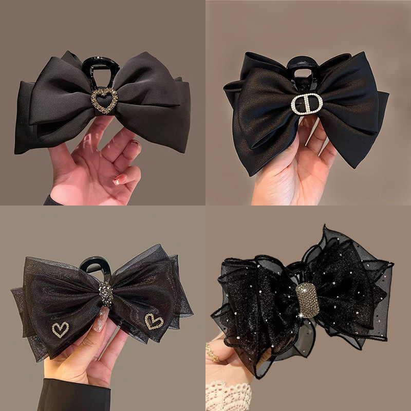 Satín de alta sensación, arco negro de tiburón, pin de cabello cuadrado taladro, pin de cabello de cabeza posterior, pin de cabello para mujeres