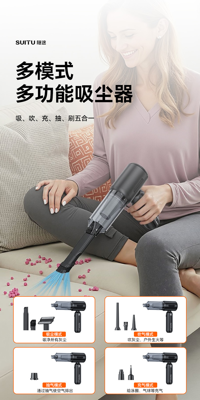 Car-mounted wireless vacuum cleaner, multifunctional, powerful suction and blowing, household small-sized handheld high-power dust blower