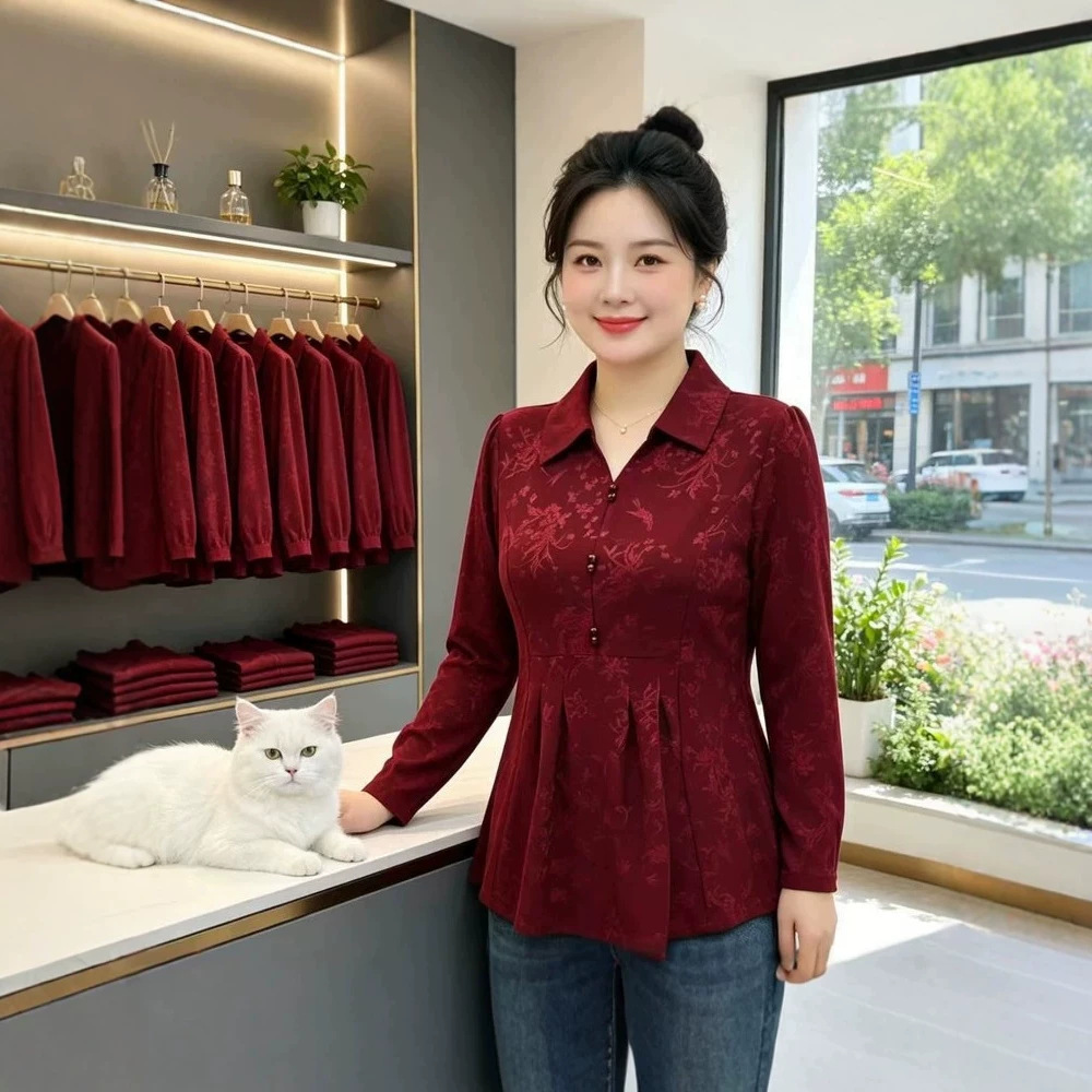 2026 Autumn New Fashionable and Stylish Age-Reducing Middle-Aged and Elderly Mother's Base Layer Long-Sleeved Top - Drop Shipping Available