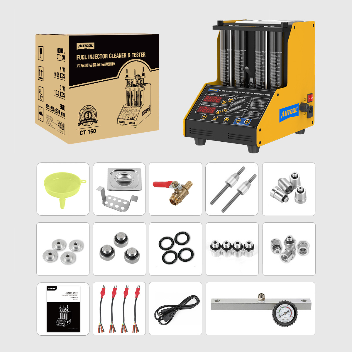 AUTOOL CT150 boquilla del coche máquina de limpieza por ultrasonidos inyector de combustible detector de limpieza máquina de limpieza sin desmontaje