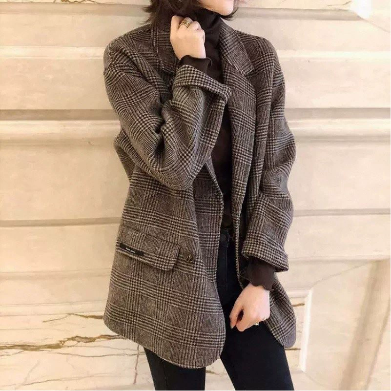 Новая двусторонняя кашемировая куртка для женщин на осень-зиму 2025: тонкий шерстяной повседневный пиджак в британском стиле с клетчатым узором для миниатюрных фигур