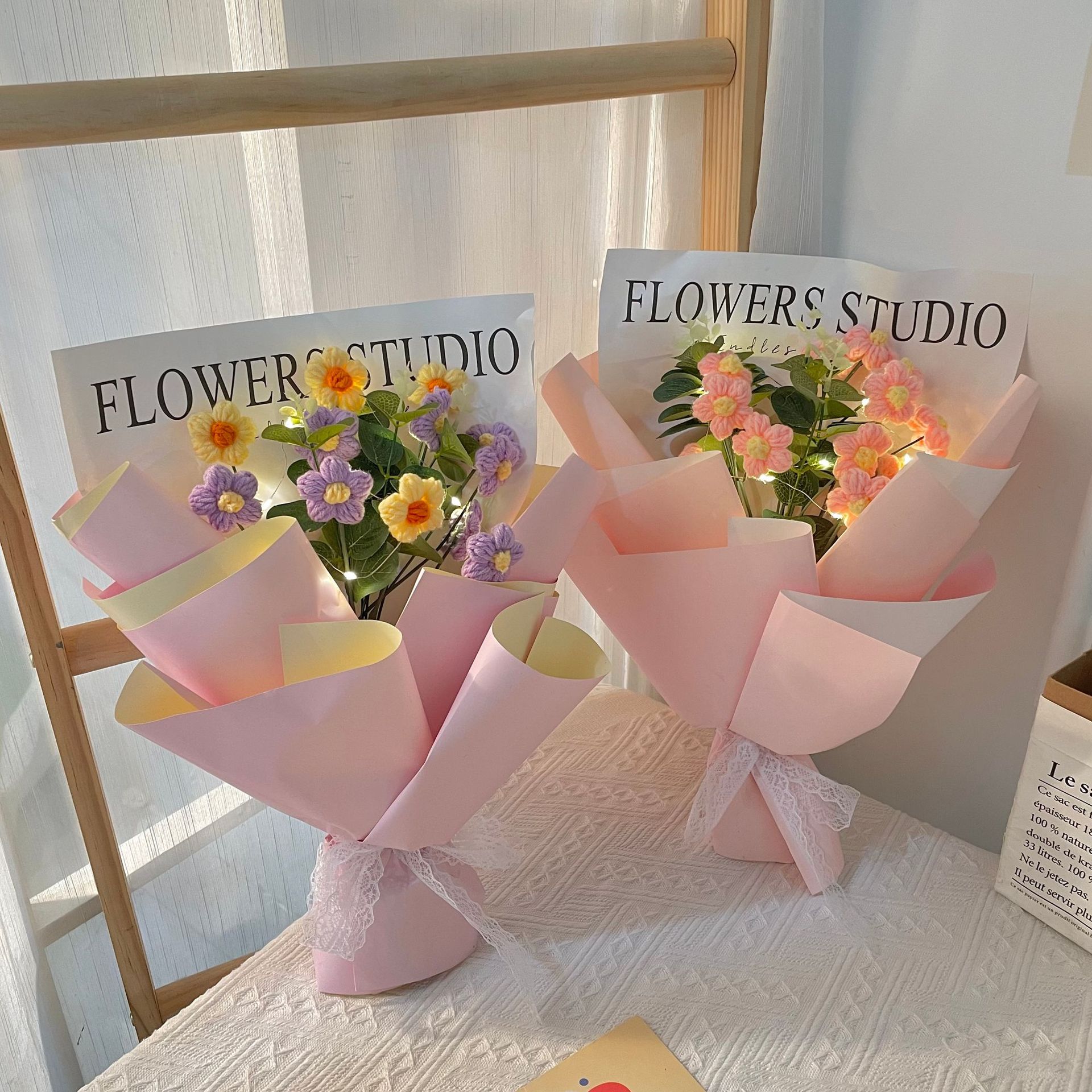 Knitted flower bouquet Mother's Day gift 520 large bouquet gift small fresh bouquet wool puff flower handmade gift