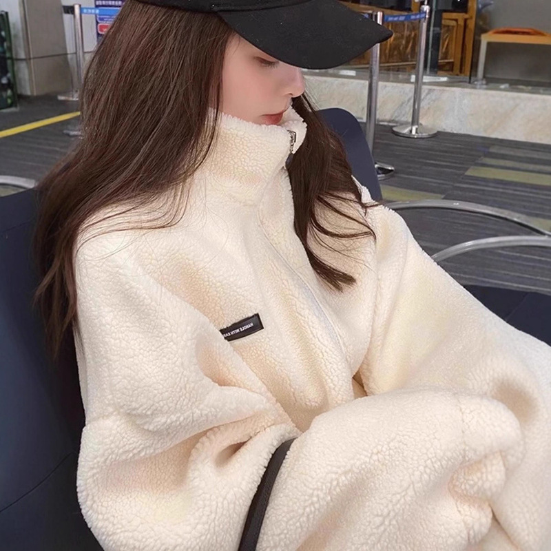 Lamb Wool Sweatshirt for Women in Autumn and Winter Fleece-Lined and Thickeneded Mid-Length Korean Style Loose Lazy Style Soft Waxy Polar Fleece Cardigan Lamb Wool Sweatshirt for Women in Autumn and Winter Fleece-Lined and Thickeneded Mid-Length Korean Style Loose Lazy Style Soft Waxy Polar Fleece Cardigan