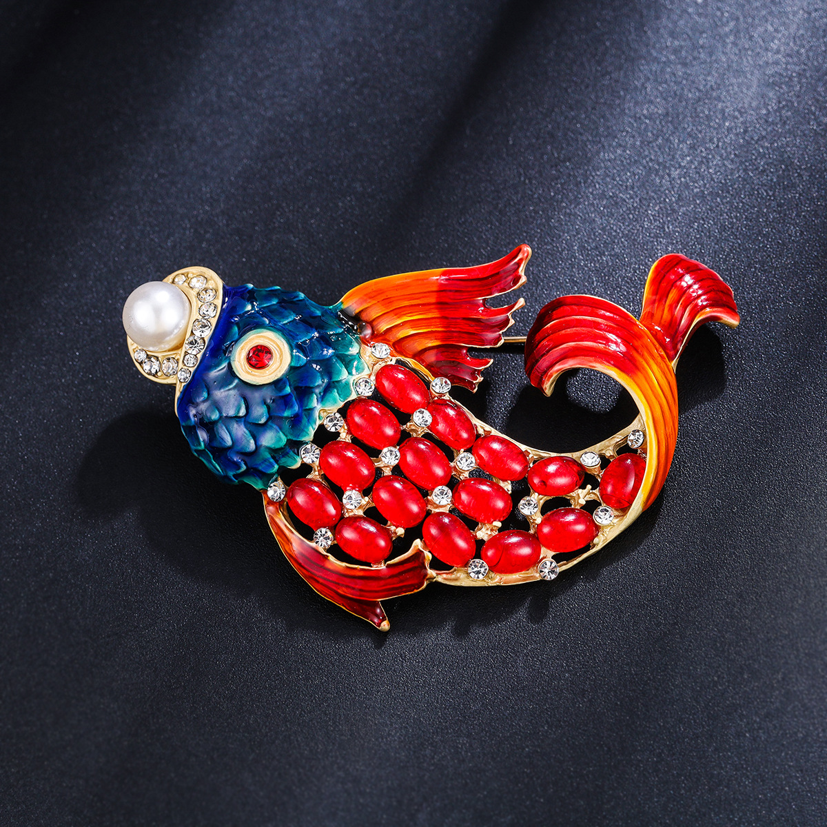 Guofeng Koi broche temperamento lujoso abrigo accesorios de ropa aleación broche goteo azul abrigo de carpa flor de pecho