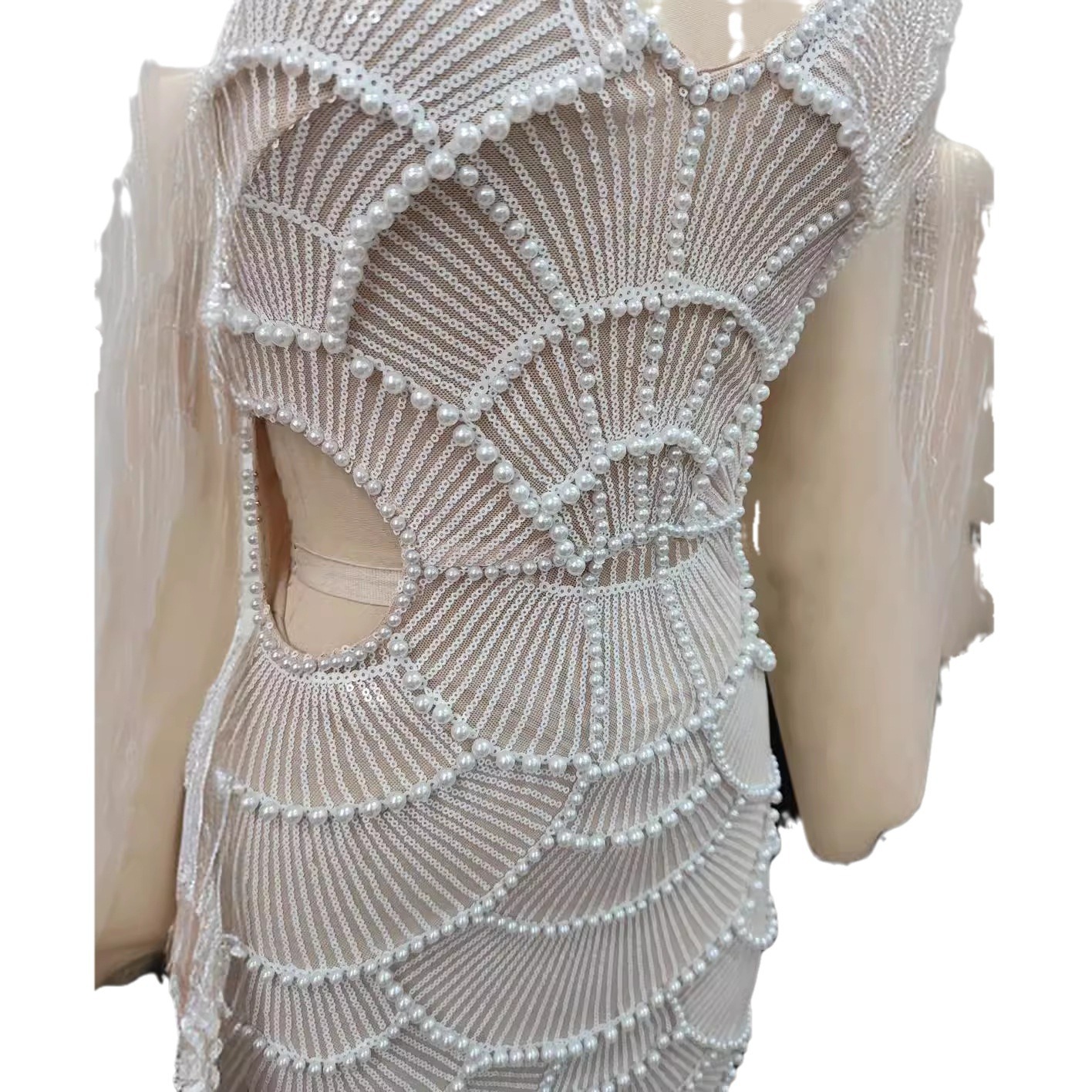 Abito da donna alla moda, senza schienale, aderente, con scollo a V, lungo, con paillettes, attillato, dimagrante, aderente, con perline_voghion.com