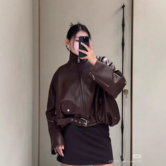 LOE25秋季新款明星同款PU皮拉链装饰气质高档女士夹克外套