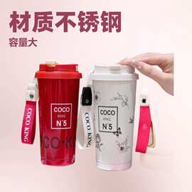 网红轻奢咖啡杯不锈钢内胆保温杯新款水杯便携咖啡杯吸管大容量随