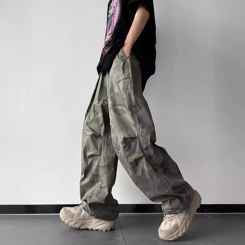 Men's Nylon Quick-Drying Camouflage Paratrooper Pants New Fall American Fashion Brand Loose Wide Leg Hiking Assault Workwear Pants 
