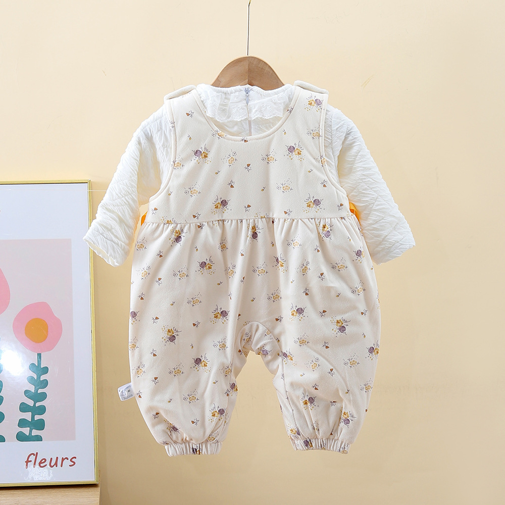 Ropa de bebé, ropa de otoño e invierno más traje de una pieza de terciopelo, bebé femenino, mono de princesa acolchado súper lindo de invierno, traje de dos piezas