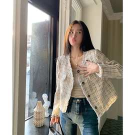 春季2025新款气质复古小香风短款法式毛边长袖外套开衫上衣女chic