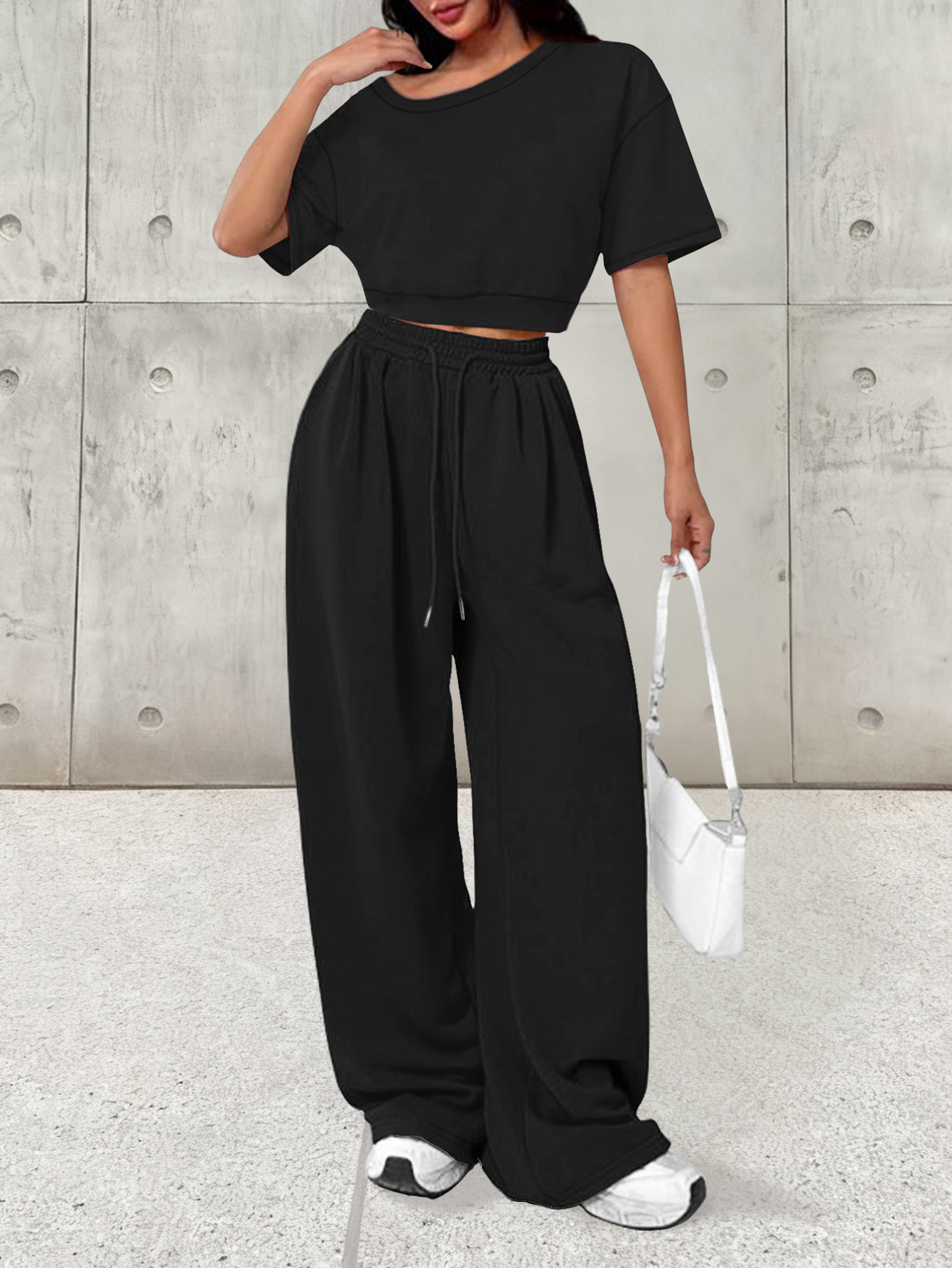 Effortless Autumn Style: Women's Long Sleeve Round Neck Top And Pants Lounge Set - Soft Casual Two-Piece Outfit For Home And Beyond_ecoleips.com