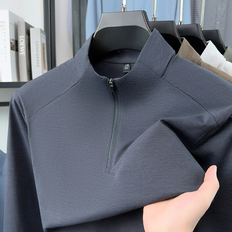 New half-zip stand-up collar sports long-sleeve t-shirt for men, spring and autumn outdoor base shirt, solid color pullover casual top New half-zip stand-up collar sports long-sleeve t-shirt for men, spring and autumn outdoor base shirt, solid color pullover casual top
