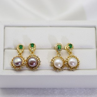 Vintage Freshwater Pearl Earrings Female Green Zircon Not Allergic Light Luxury Fashion Jewelry Wholesale