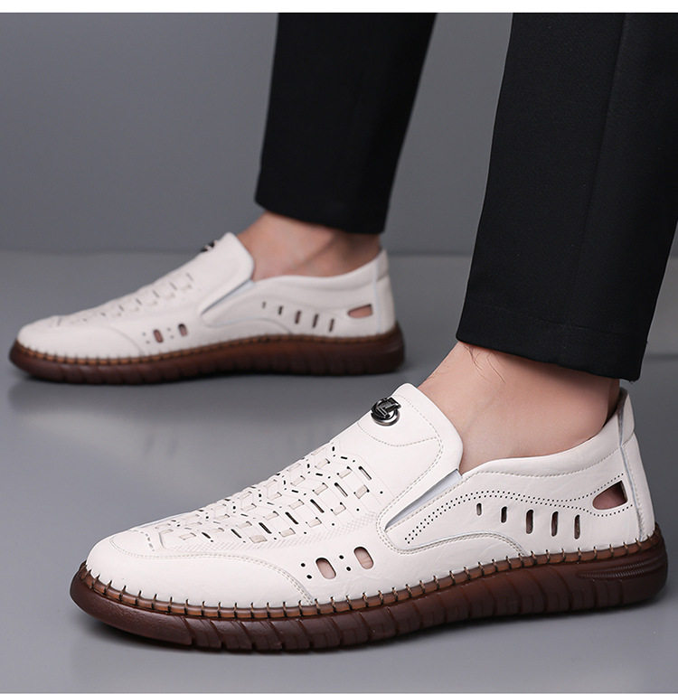 Dép sandal nam da dệt thoáng khí kiểu lười mũi vuông cỡ lớn — Màu kaki, Màu trắng, màu đen chi tiết 16