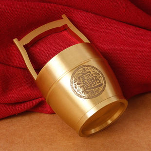 Brass Gold Bucket Wealth-Attracting Ornament Treasure Bowl Wealth-Gathering Ingot Home Living Room Display Shelf Feng Shui Decorative Craft