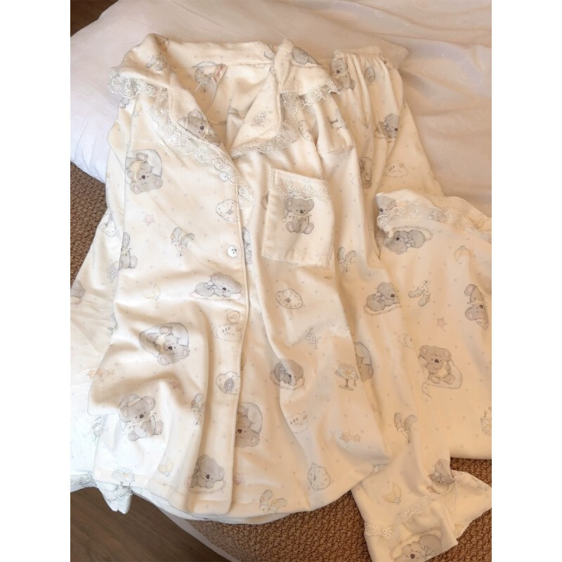 [Warm Island Fleece] Cute Koala Pajamas, Spring/Autumn/Winter, Brushed Fabric, Warm Long-Sleeved Cartoon Loungewear