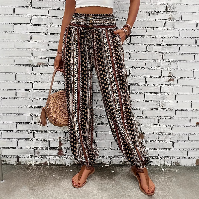 Spring and Summer Women's Clothing European and American Style Bohemian Ethnic Printed Loose Slim-fit Pants