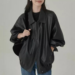 HAVERICEレストラン経典入門モデルの甘い女の子の秋のシンプルなソフトジャケットレザーコート