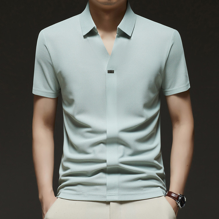 Cross-Border Live Broadcast Summer New Men's Short-Sleeved Polo Shirt for Young and Middle-Aged People Scissor Collar Pure Color Half-Sleeved T-Shirt Men's Clothing