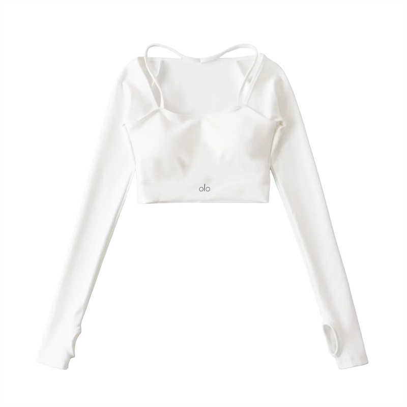 Pure Lust Style Sexy Halterneck with High Waist Exposed Umbilical Cord Chest Pad Long-Sleeved T-Shirt Spring Slim Casual Sports Top for Women