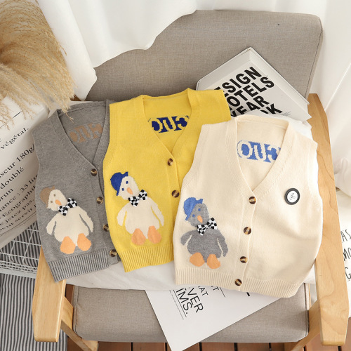 Knitted Vest for Boys and Girls, Spring and Autumn Outerwear Baby Vests, Infant Woolen Vest, New Style Cardigan Sweater Vest
