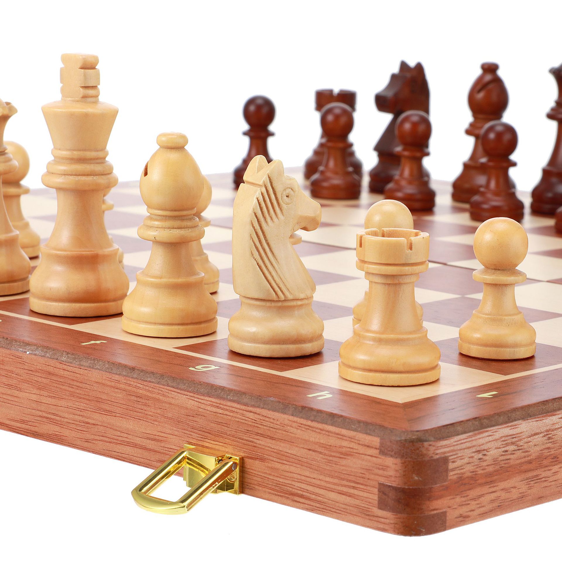 Ajedrez de madera maciza de lujo Juego de nogal Gran tablero de ajedrez plegable de madera para niños Juego de ajedrez ch