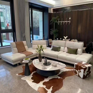 New Italian Minimalist Full Leather Sofa Living Room Adjustable Backrest Special-Shaped Corner Villa Module Combination Sofa