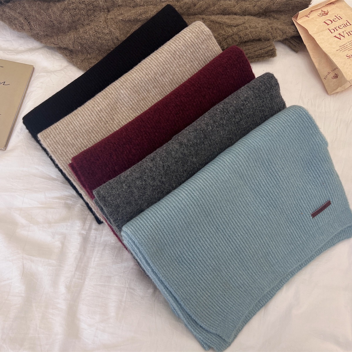 【 Premium Blue 】 High quality wool soft sticky small leather label knitted women's autumn and winter warmth, versatile_voghion.com