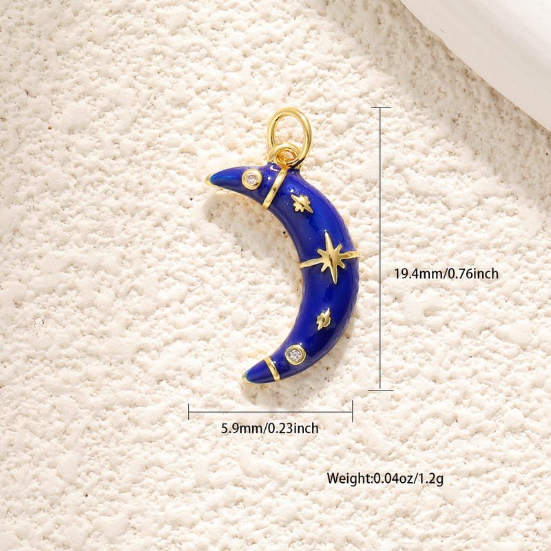 DIY 銅メッキ 18 k ゴールドムーンスターネックレスペンダントオイルドリップジルコン五芒星ブレスレットイヤリングキーホルダーペンダント|undefined