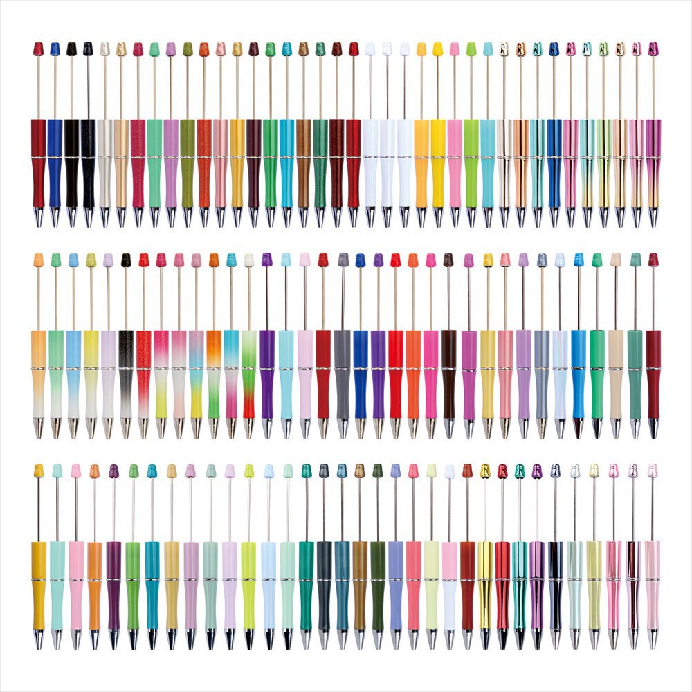 Creativo de plástico con cuentas de color de la pluma DIY hecho a mano con cuentas giro bolígrafo imprimible logo en stock pelo rápido