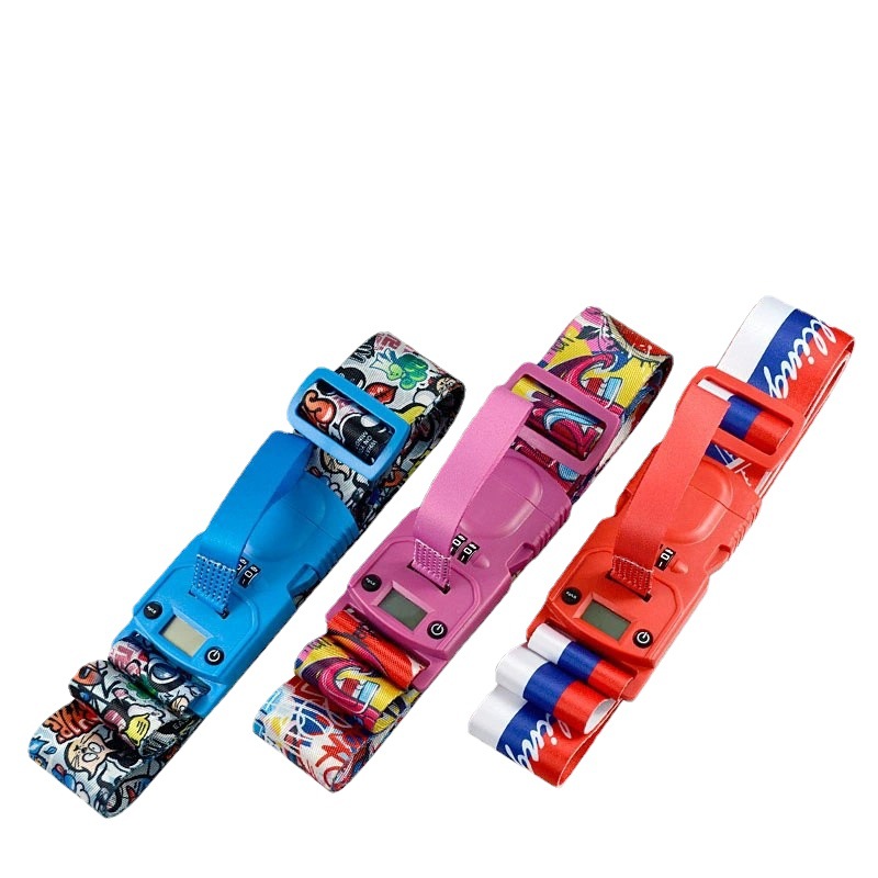 Correa de equipaje azul transferencia térmica contraseña bloqueo correa de embalaje maleta equipaje de pesaje hebilla de correa de unión fija