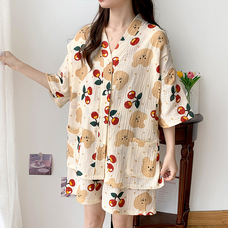 Pregnant Women's Nursing Pajamas Summer Thin Postpartum Two-piece Suit Short-sleeved Pure Cotton Gauze Moon Clothing Summer Pregnancy